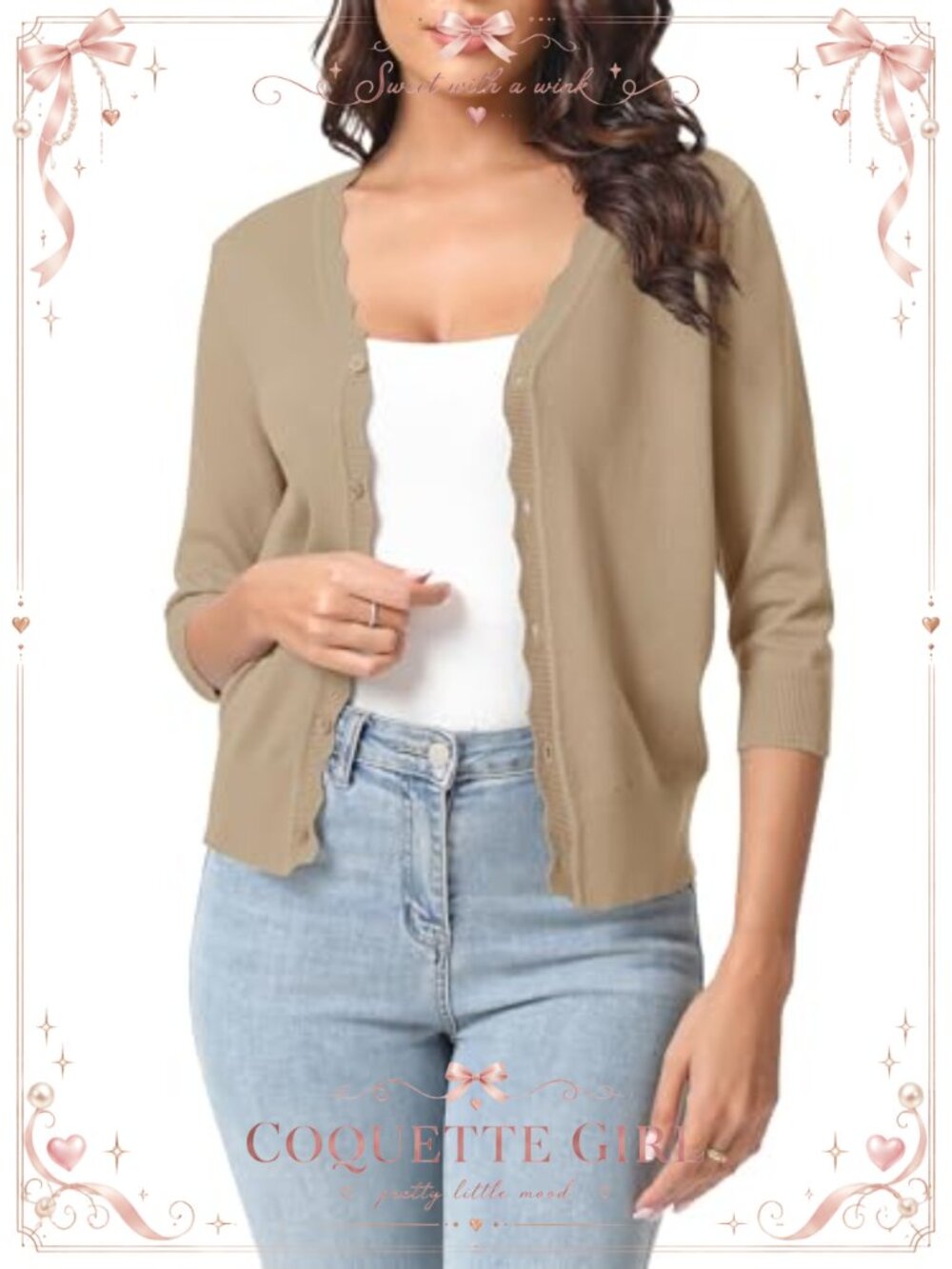 Women's 3/4 Sleeve V-Neck Open Front Knit Cardigan Sweater Shrug